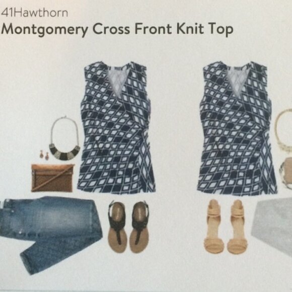 41 Hawthorne Navy White Diamond Pattern Cross Surplice Front Sleeveless Knit Top - Picture 4 of 7